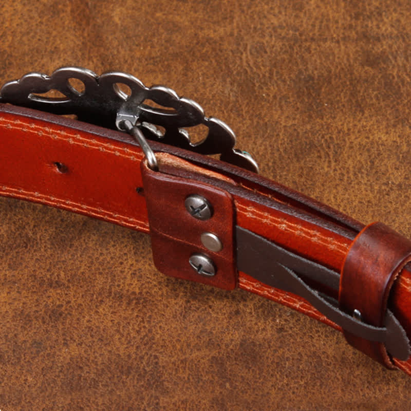Ceinture unisexe en cuir avec pierre d'agate et fleur creuse turquoise