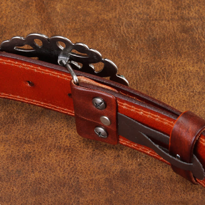 Ceinture unisexe en cuir avec pierre d'agate et fleur creuse turquoise