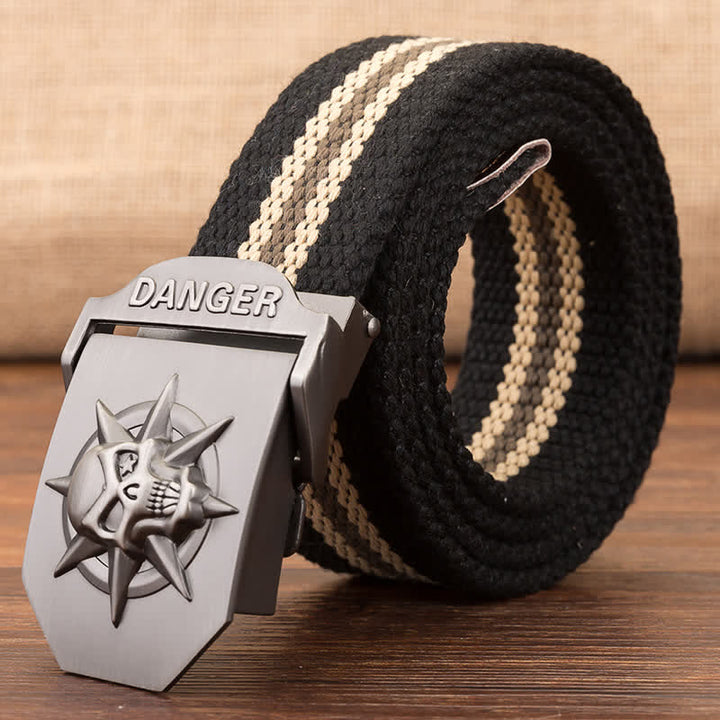 Ceinture en toile tissée à boucle automatique pour homme avec tête de mort