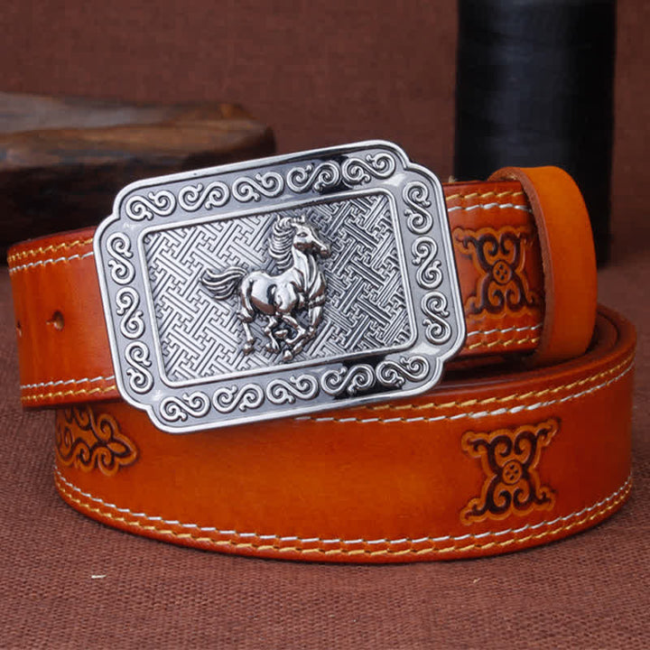 Ceinture en cuir de cheval argenté ethnique pour homme avec motif cowboy