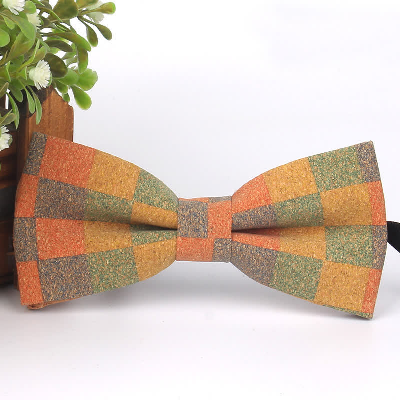 Nœud papillon multicolore à imprimé géométrique en grain de bois pour homme
