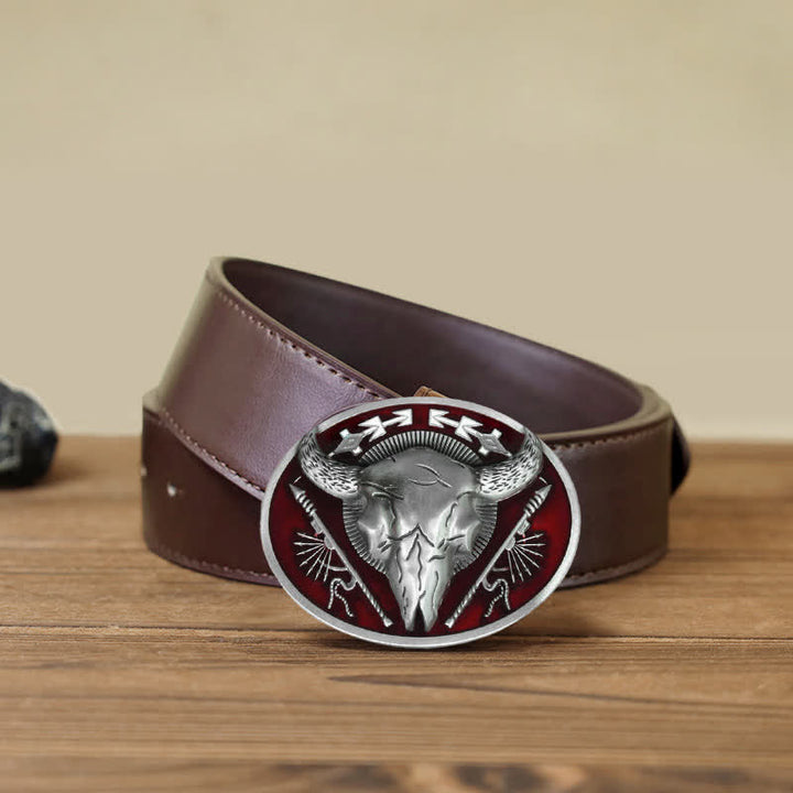 Ceinture en cuir à boucle tête de mort de taureau à thème indien pour hommes