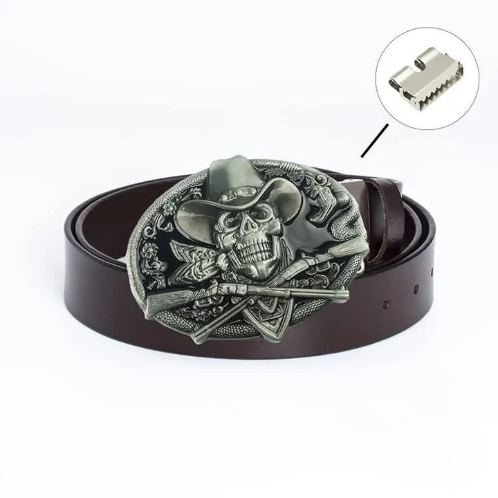 Ceinture en cuir pour homme avec tête de mort et armes croisées