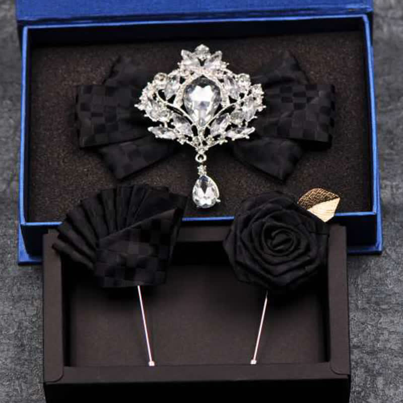 Ensemble de 3 broches et nœuds papillon à carreaux en strass