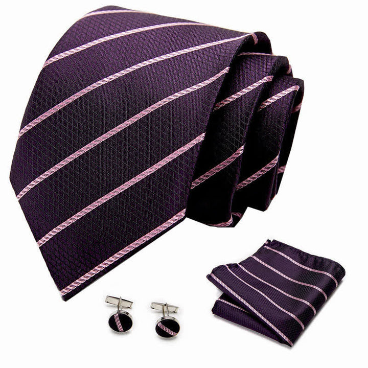 Ensemble de 3 cravates à rayures magenta foncé tendance pour homme