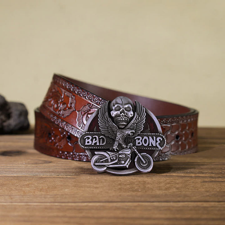 Ceinture en cuir à boucle pour homme avec tête de mort et aigle