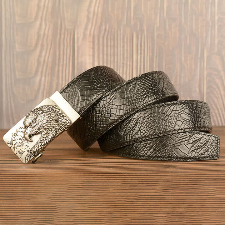 Ceinture en cuir pour homme avec motif crocodile et aigle sculpté