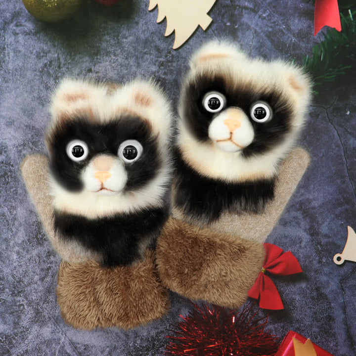 Gants mitaines en fourrure d'animaux mignons pour femmes
