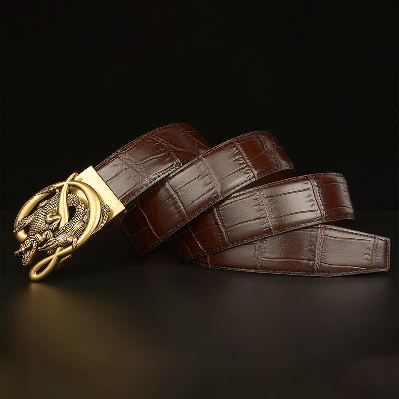 Ceinture en cuir à motif alligator avec boucle en crocodile pour homme