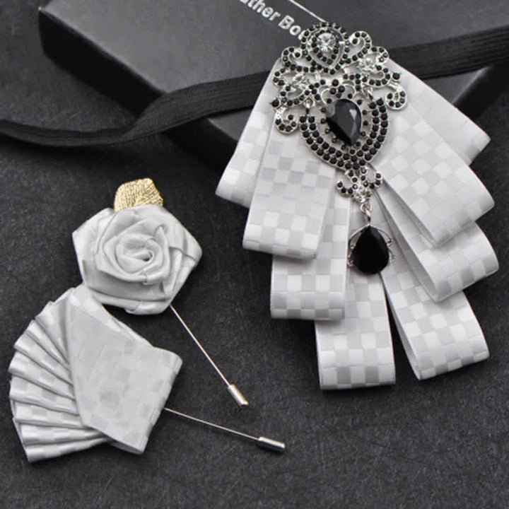 Ensemble de 3 nœuds papillon à carreaux noirs et strass