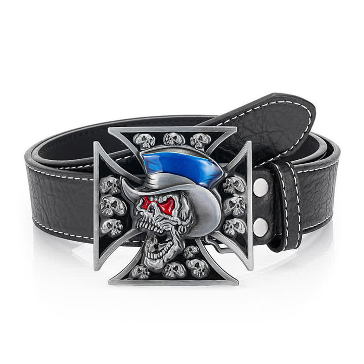 Ceinture en cuir punk avec croix et tête de mort pour homme
