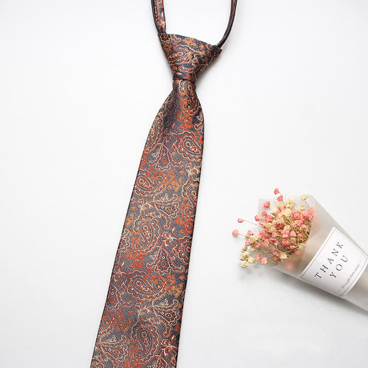 Cravate zippée rétro à motif cachemire pour homme - Motif cachemire doré - image 4