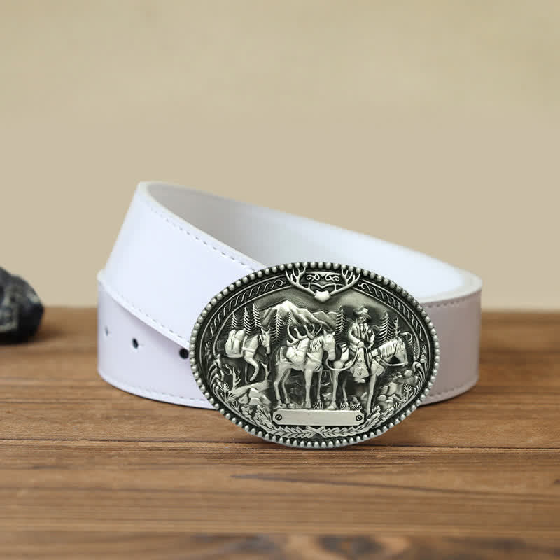 Ceinture en cuir à boucle pour homme avec motif de cheval de cow-boy