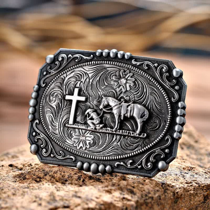 Ceinture en cuir à boucle de prière à genoux pour homme avec croix de cheval à faire soi-même