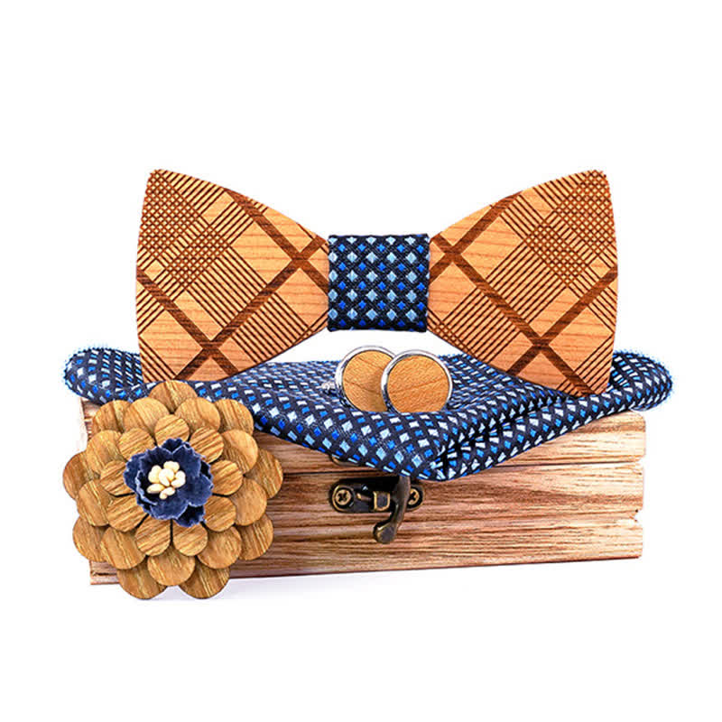 Lot de 4 nœuds papillon en bois sculpté pour homme