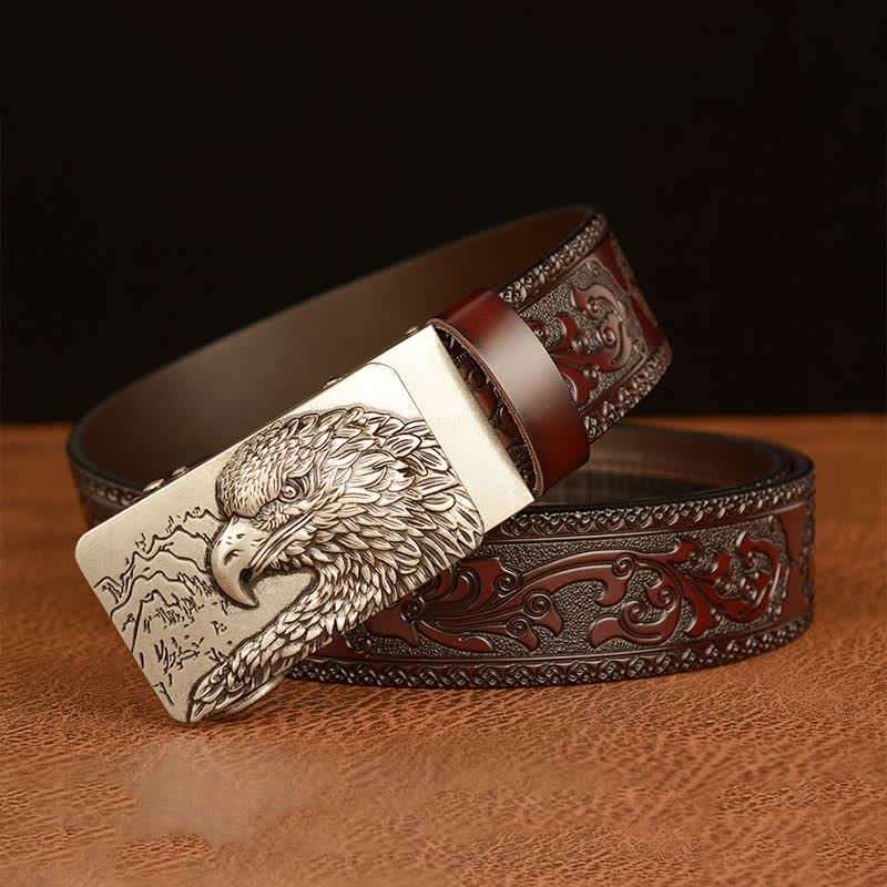 Ceinture en cuir sculptée à tête d'aigle pour homme