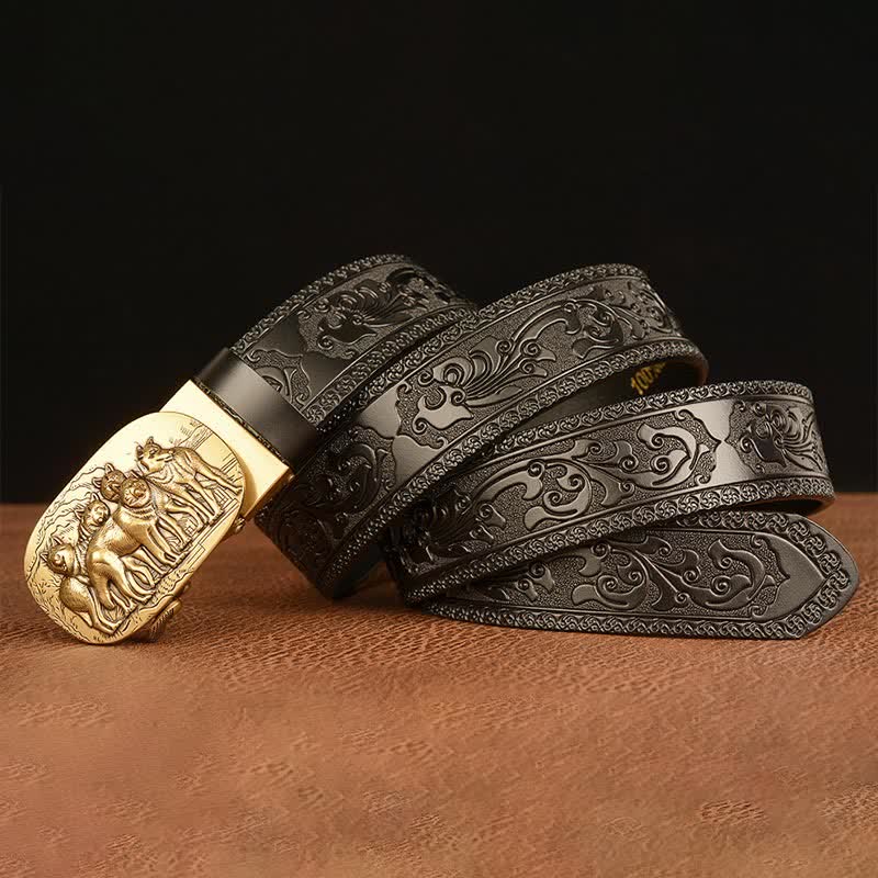 Ceinture en cuir pour homme avec motif rétro de loups