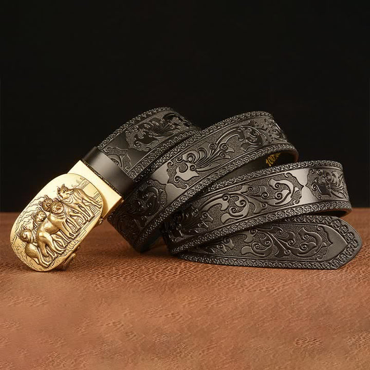 Ceinture en cuir pour homme avec motif rétro de loups