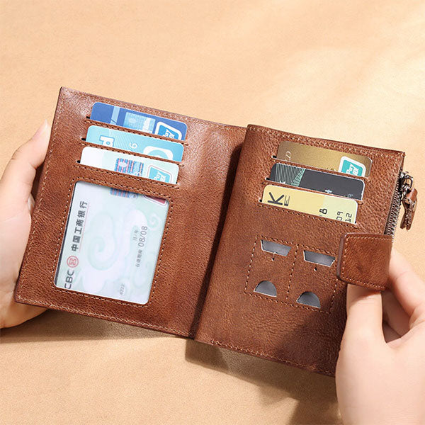 Portefeuille en cuir véritable de grande capacité avec plusieurs emplacements pour cartes et antivol RFID