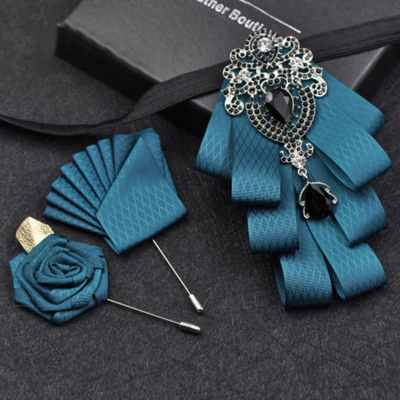 Ensemble de 3 nœuds papillon à carreaux noirs et strass