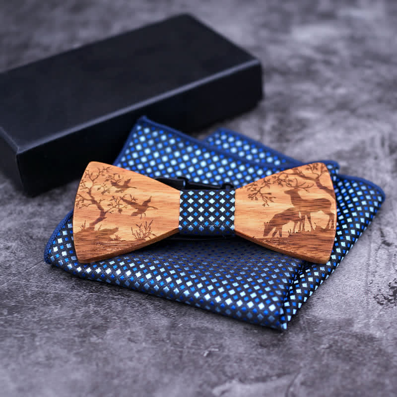 Lot de 3 nœuds papillon fantaisie en bois pour homme en forme d'élan de Noël