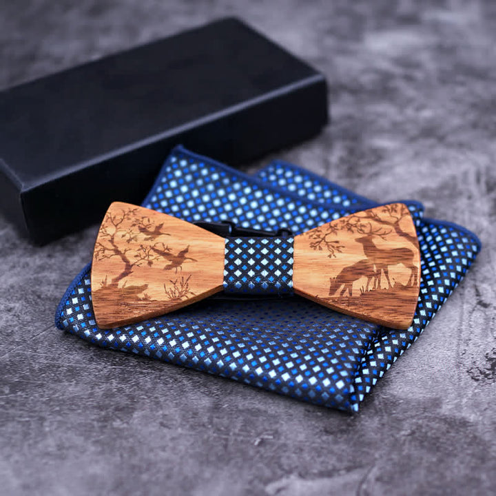 Lot de 3 nœuds papillon fantaisie en bois pour homme en forme d'élan de Noël
