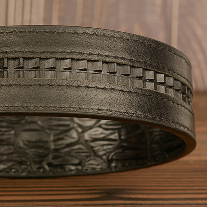 Ceinture en cuir à boucle automatique pour homme avec imprimé crocodile et tête de chèvre