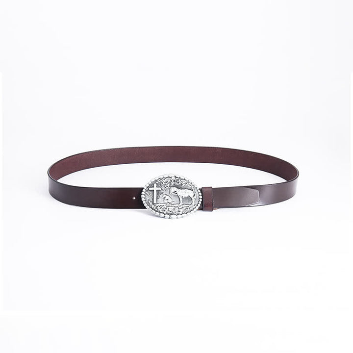 Ceinture en cuir pour homme avec croix de prière à genoux
