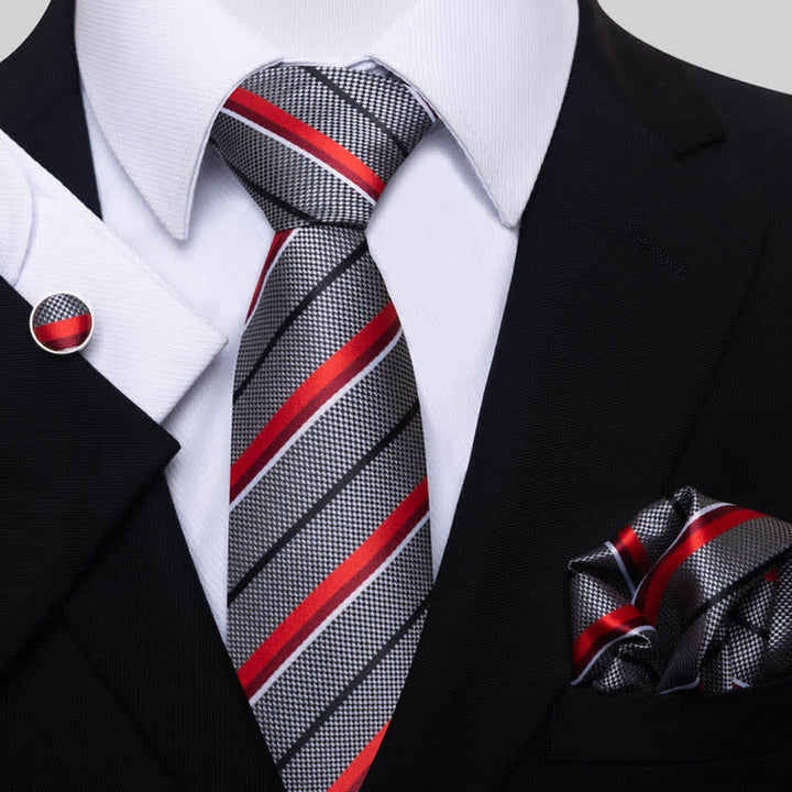 Ensemble de 3 cravates à rayures grises et rouges pour homme 