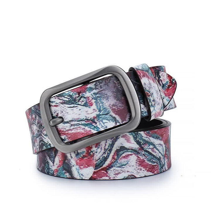 Ceinture en cuir véritable avec motif graffiti rouge et vert
