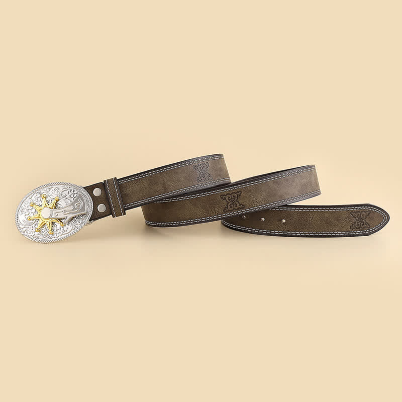 Ceinture en cuir pour homme avec motif étoile et fleur sculptées