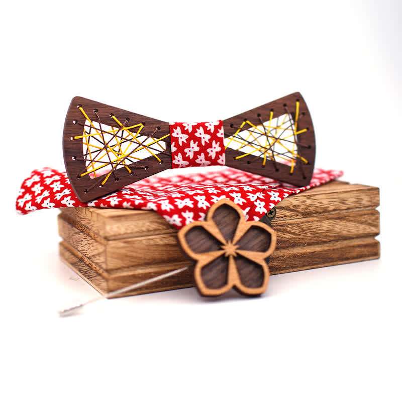 Ensemble de 3 nœuds papillon en bois tissés et brodés pour hommes