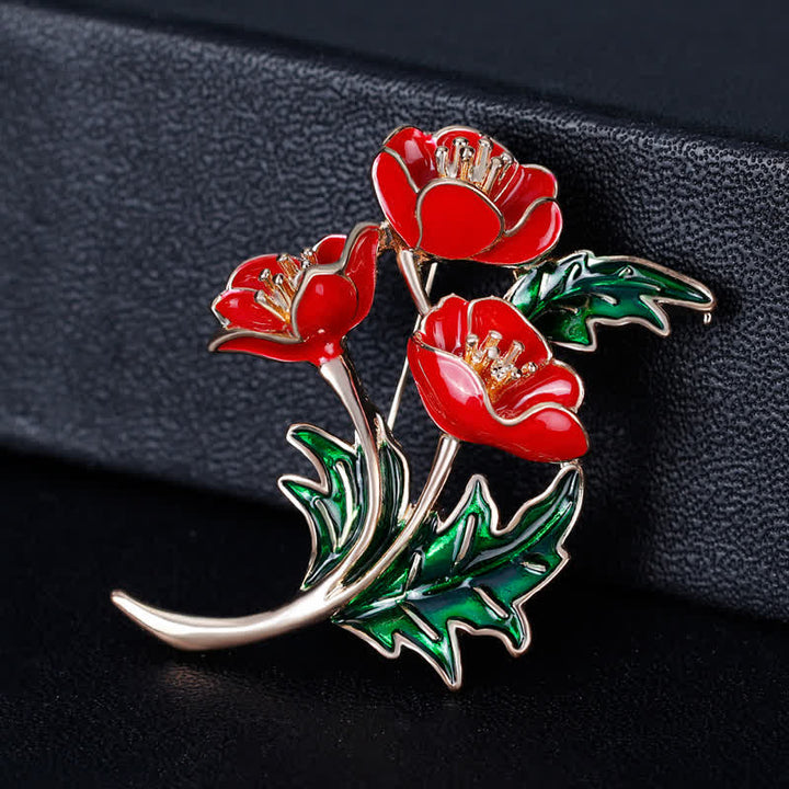 Broche unisexe en forme de bouquet de coquelicots