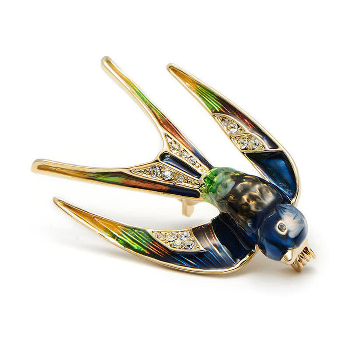 Jolie broche hirondelle en émail pour femme