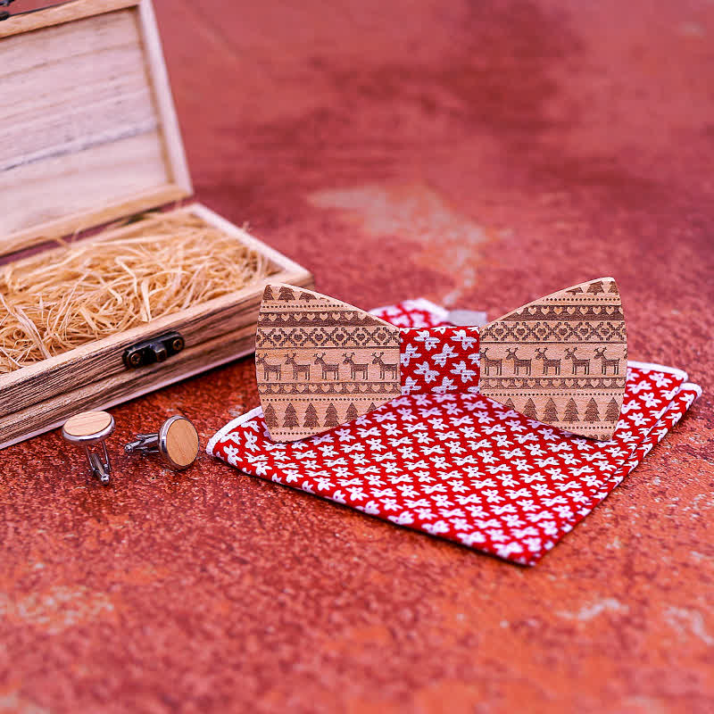 Lot de 3 nœuds papillon en bois à motif de Noël pour homme