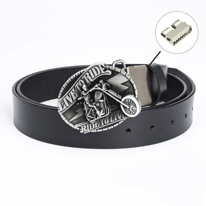Ceinture en cuir pour homme avec tête de mort et squelette de motard