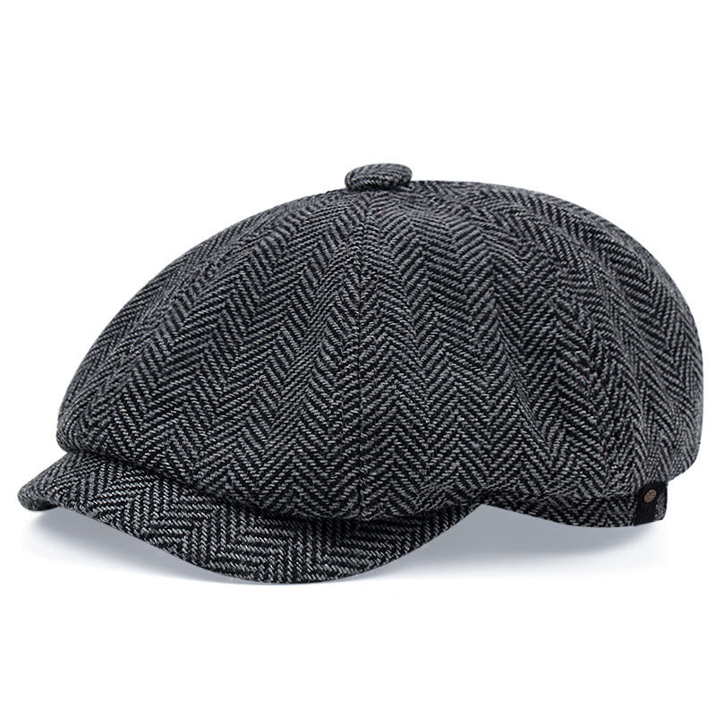 Casquette béret octogonale à chevrons rayée vintage