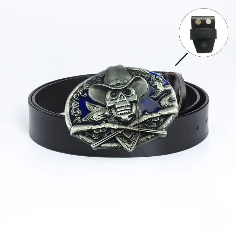 Ceinture en cuir pour homme avec tête de mort et armes croisées