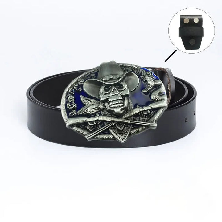 Ceinture en cuir pour homme avec tête de mort et armes croisées