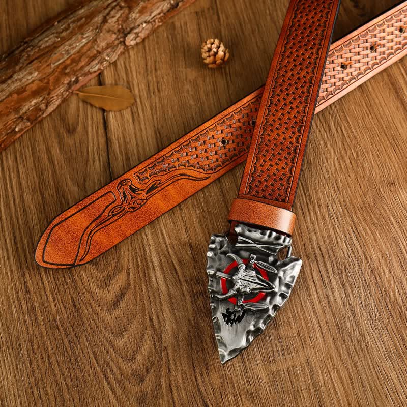 Ceinture en cuir de style ethnique à tête de taureau dominatrice pour homme