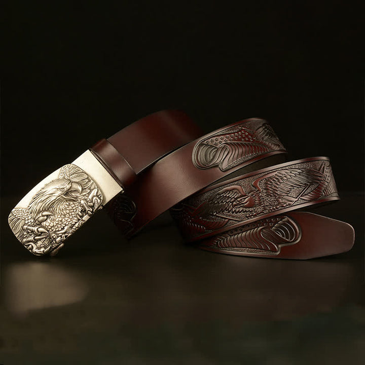 Ceinture en cuir à boucle automatique vintage pour homme avec ailes d'aigle