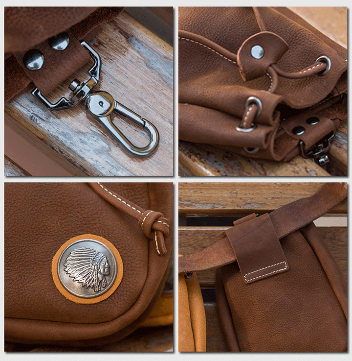 Petit portefeuille, porte-monnaie, sac ceinture en cuir avec cordon de serrage