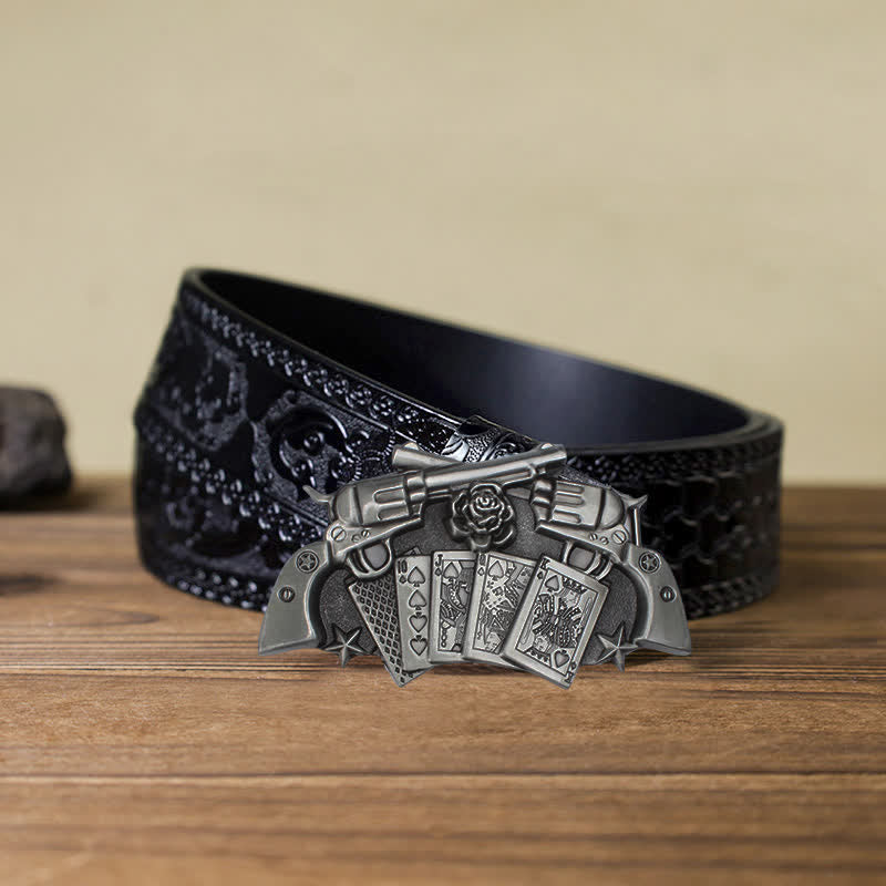Ceinture en cuir à boucle double pistolet poker pour homme