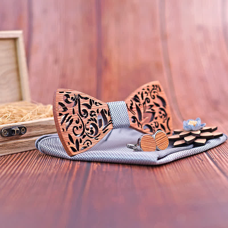 Lot de 4 nœuds creux papillon en bois pour homme