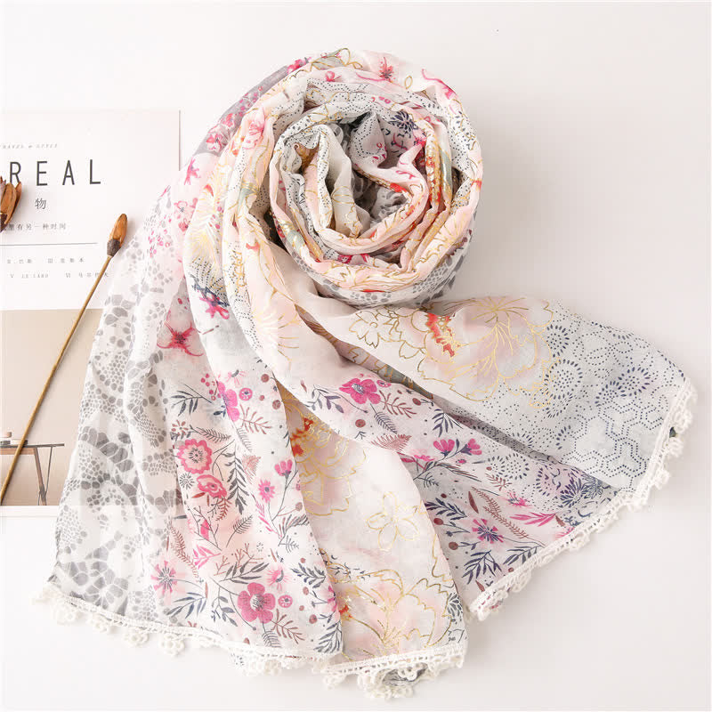 Écharpe en voile fin et dentelle florale pour femme