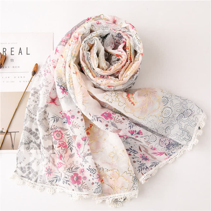 Écharpe en voile fin et dentelle florale pour femme