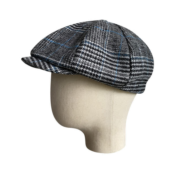 Casquette béret octogonale à carreaux gris et bleu Newsboy