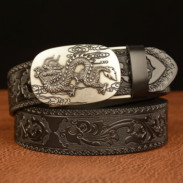Ceinture en cuir pour homme avec dragon planant dans le ciel