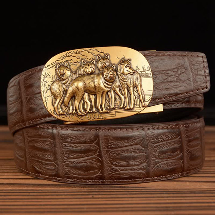 Ceinture en cuir à motif crocodile pour homme, motif Pack Of Wolves