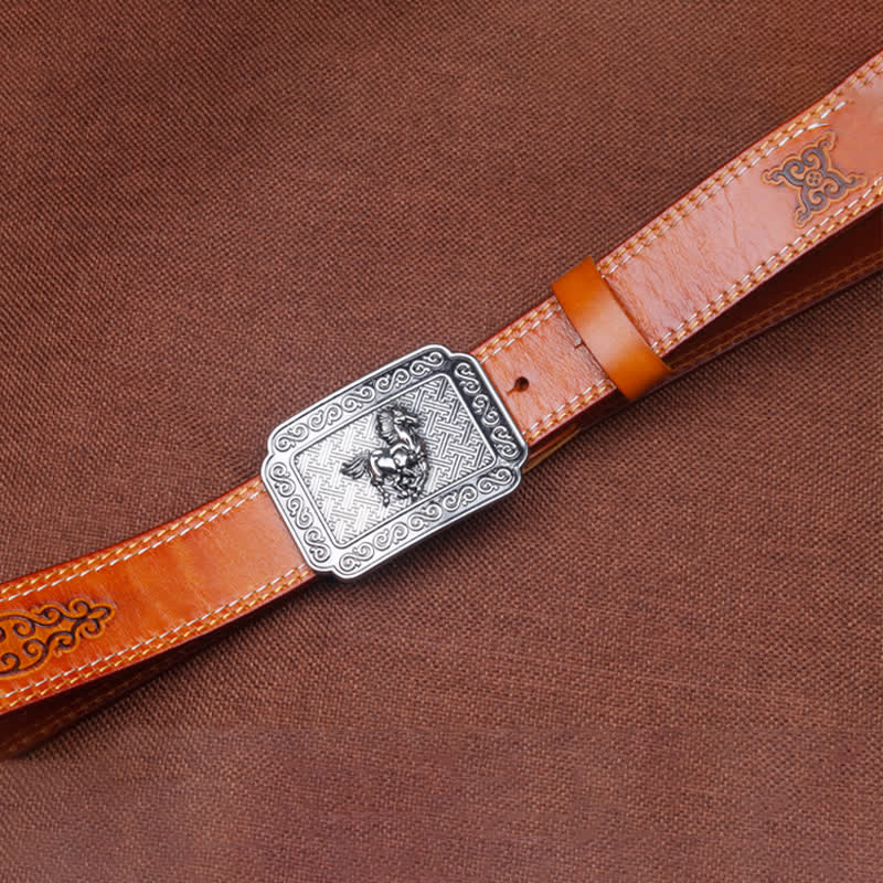 Ceinture en cuir de cheval argenté ethnique pour homme avec motif cowboy